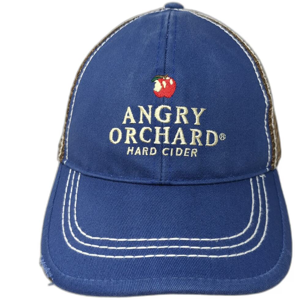 Angry Orchard Hard Cider Trucker Hat Blue One Size Distressed Mesh Snapback